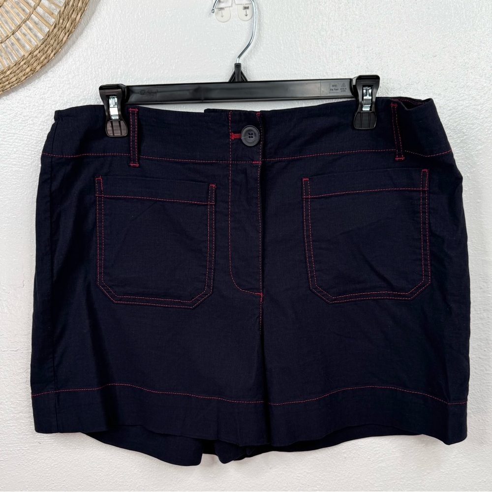 Nicole Miller New York Shorts Womens Size 12 Dark Navy Blue Red Contrast Stitch